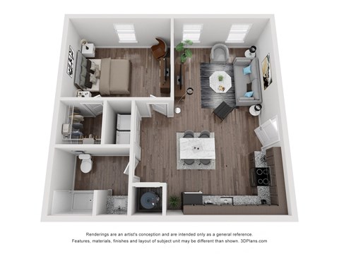 Floor plan for 1 bed, 1 bath, 667 sqft